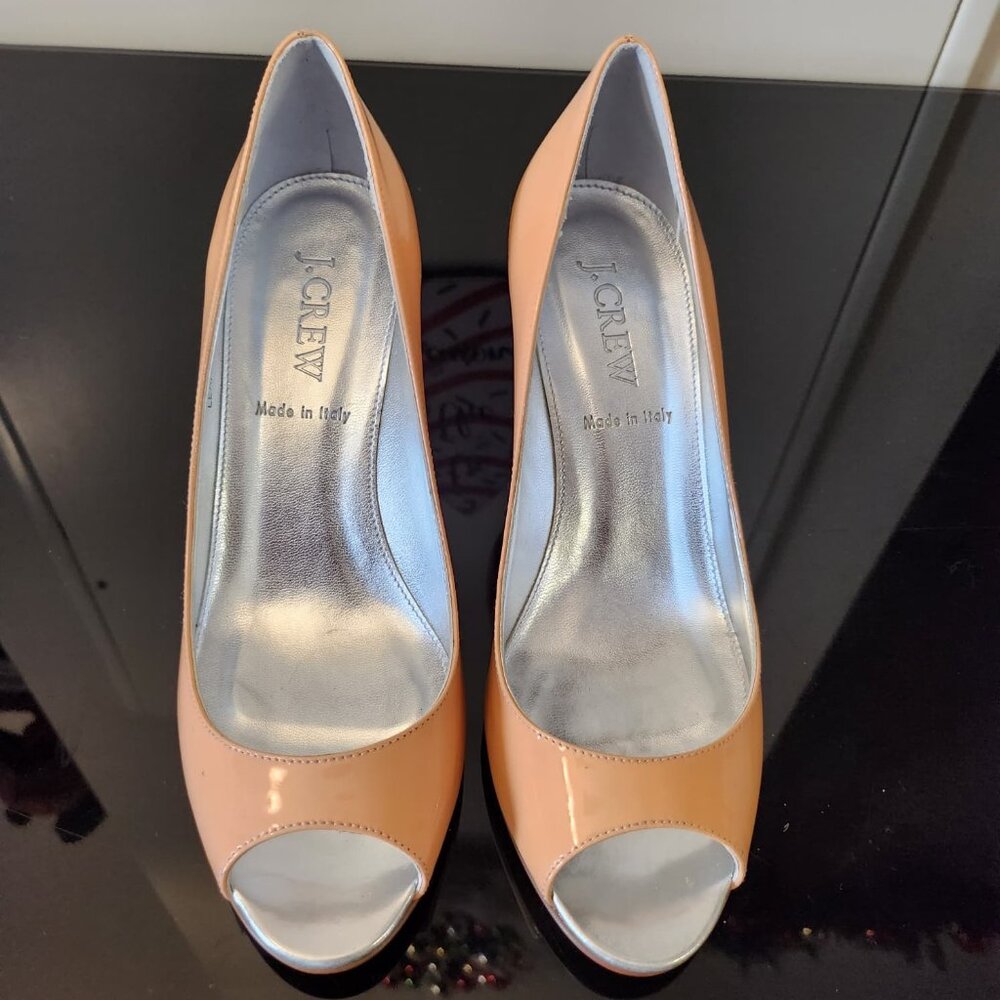J.Crew Made in Italy Nude Patent Peep Toe Heels Size 38
